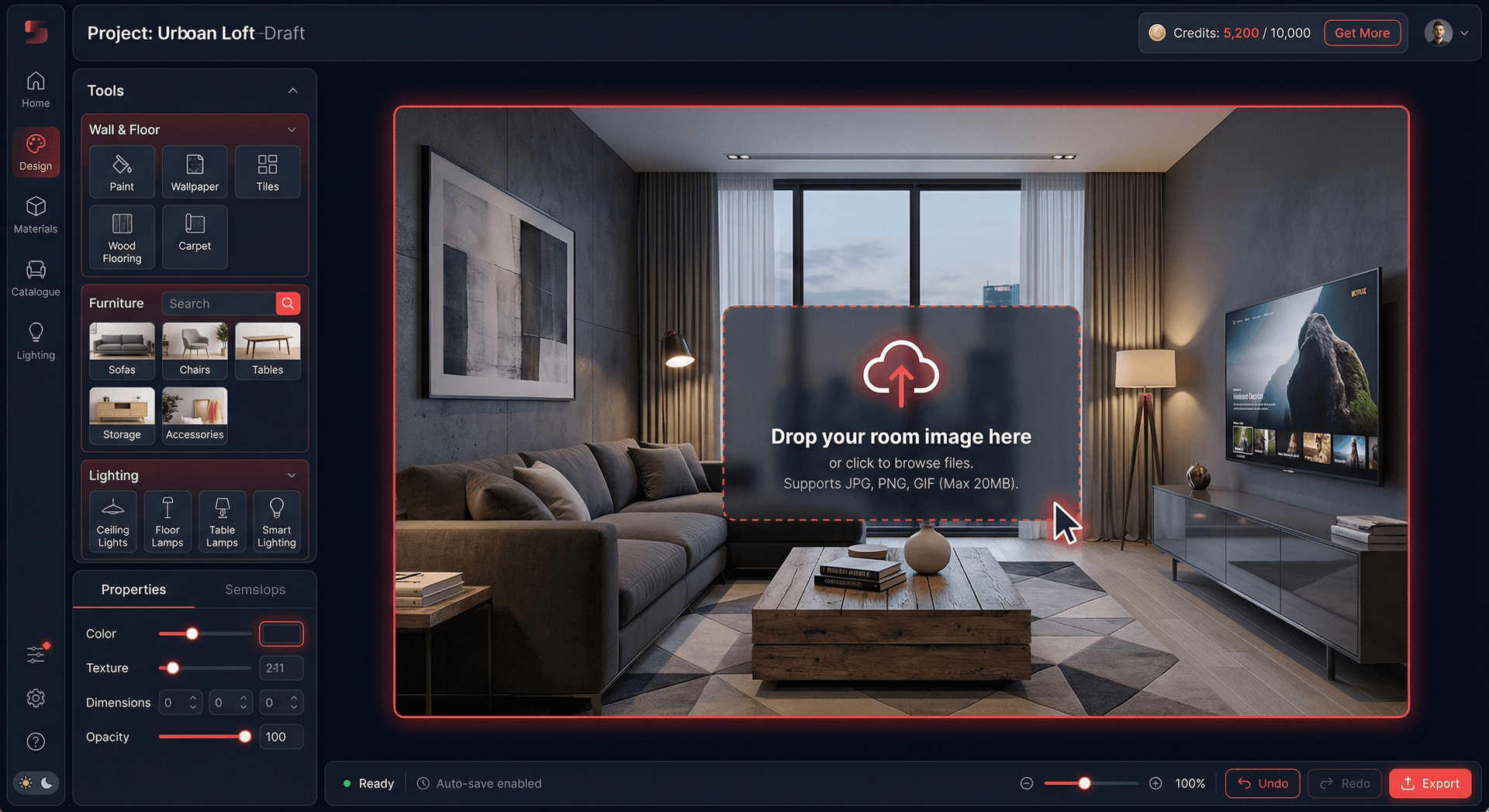 Editor upload interface with drag and drop zone