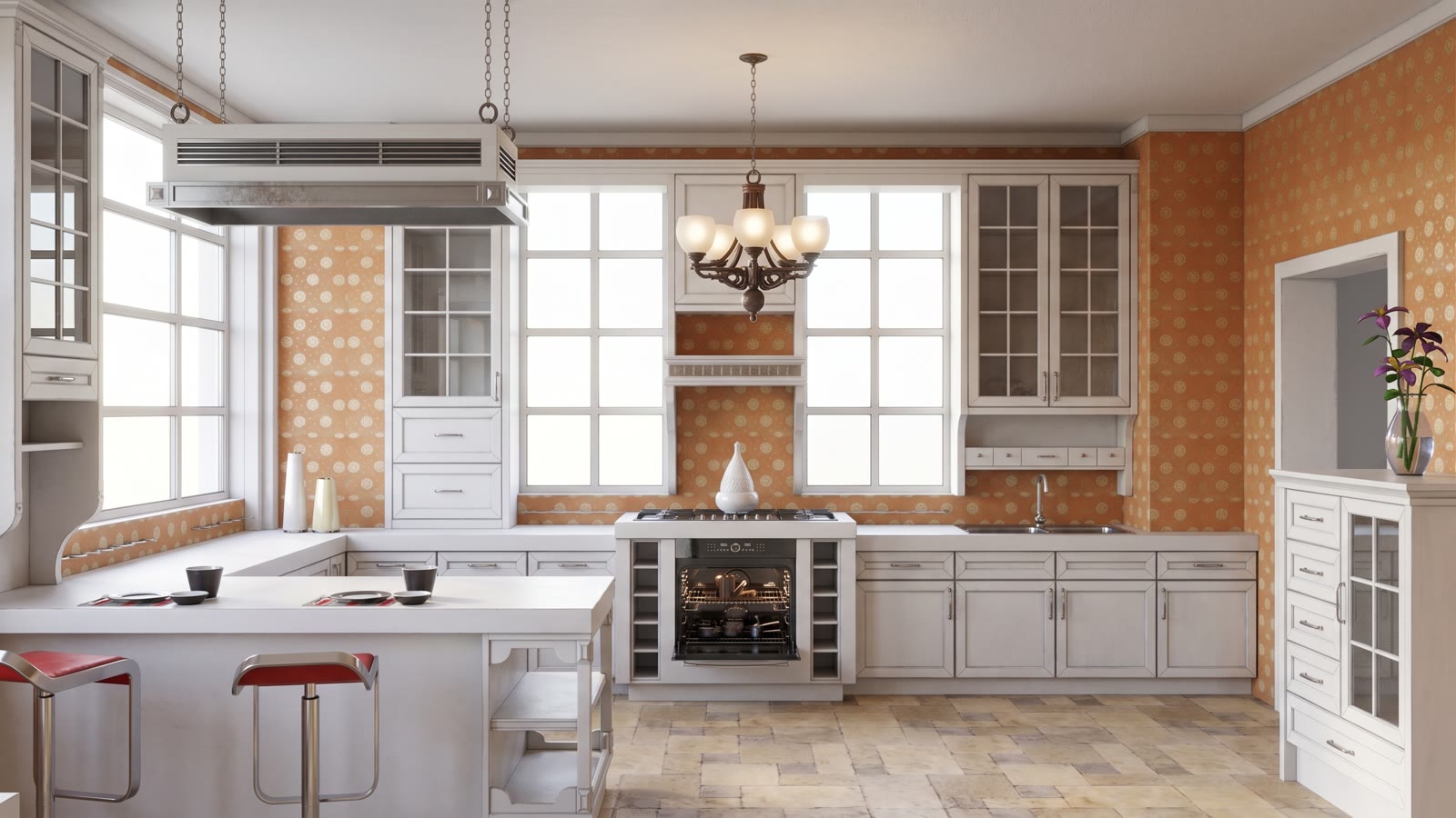 Photoreal render of the same kitchen